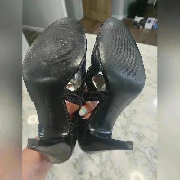 Calvin Klein Womens Snakeskin Leather High Heel Sandals Black Size 7M - Picture 6 of 7
